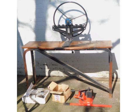 A Cyclops Design Ring roller and fittings, mounted to a former bed frame and a universal metal bender with fittings.
