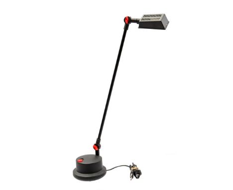 Black adjustable plastic floor lamp with red accents, approx. 66 cm high