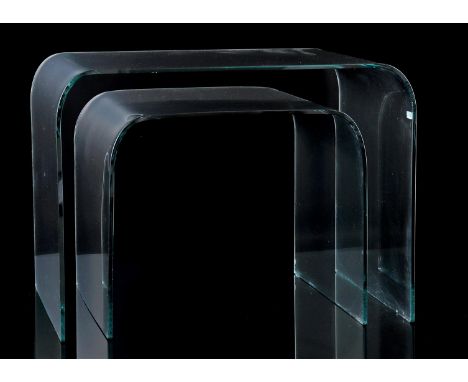 2 glass side tables inspired by FIAM Italia model waterfall, largest 44 cm high, 60 cm wide and 44 cm deep (smallest table 1 