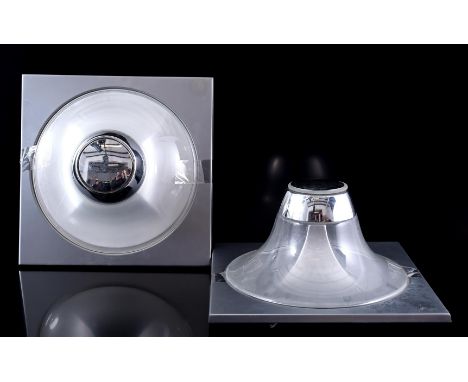 2 aluminum 4-light wall or ceiling lamps with chrome accents, 40x40 cm