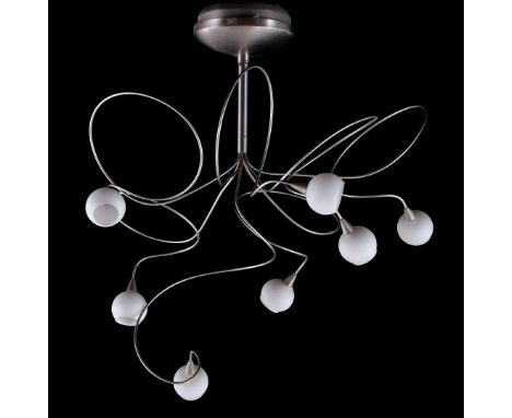 Aluminum 7-light ceiling lamp, Harco Loor model Snowball, Netherlands, second half of the 20th century, 50 cm long
