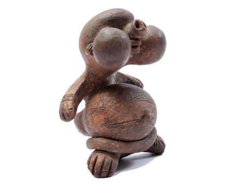 Ceramic fertility statue with swollen cheeks and belly, Mambila, Africa ca. 1950, Cameroon, 15 cm high