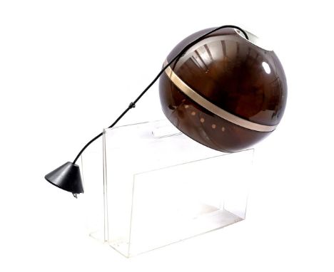 Brown plastic hanging lamp with aluminum frame, Dijkstra Netherlands, second half of the 20th century, 33 cm high, and plasti