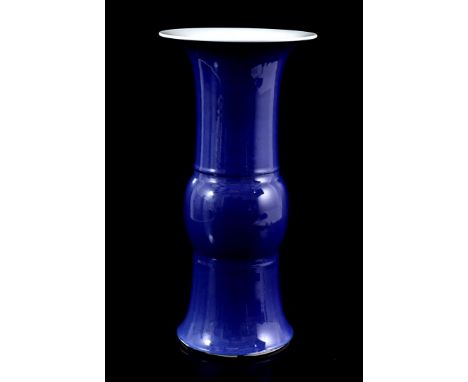 Porcelain monochrome blue colored vase, Kangxi marked, China 20th century, 46 cm high (chips on base ring)