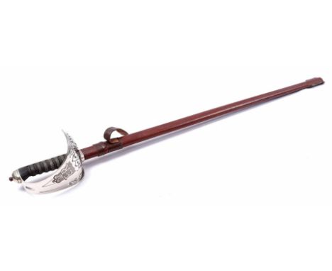English infantry officers saber M1897, monogrammed E II in bowl hilt, etched monogrammed blade of The Royal Marines by Wilkin