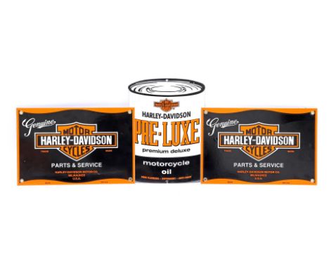 3 enamelled advertising signs Harley Davidson 20.5x30.5 cm and 28x20 cm