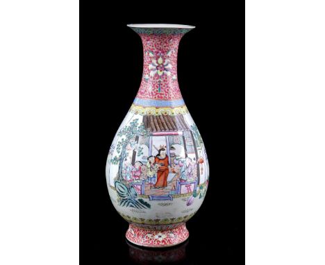 Porcelain Famille Rose collar vase with polychrome decor of various patterns and children playing in and around the pagoda, C