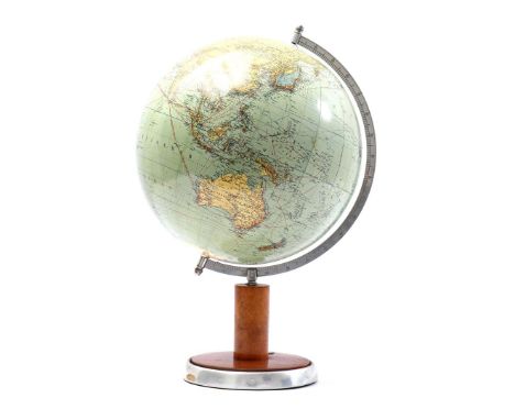Columbus Erdglobus, model 200, on wooden base with compass, 52 cm high