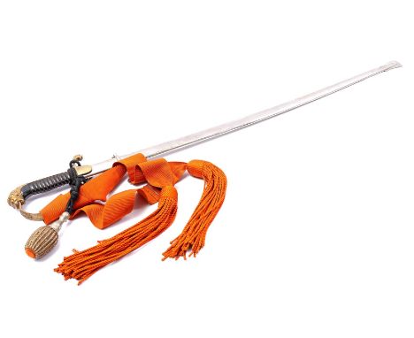 Saber, marked IJzerhouwer on blade, with fine hilt and orange sash, 20th century, 109 cm long
