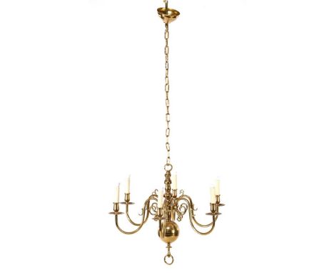 Brass 6-light globe chandelier, 140 cm high, 68 cm diameter