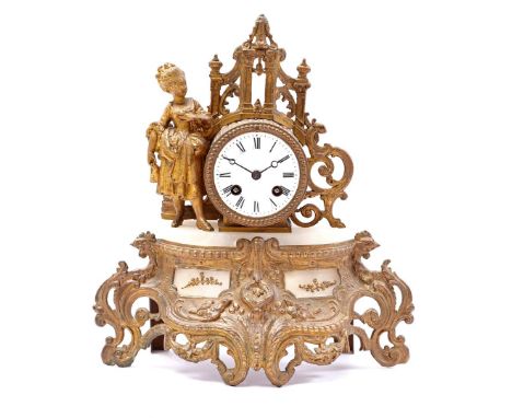 Zamak mantel clock with onyx plate, 33 cm high