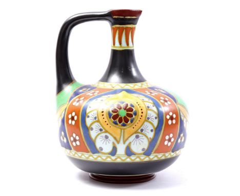 Arnhemsche Fayence pottery pitcher with Lindus decor, model 67, painter BJ, 26 cm high