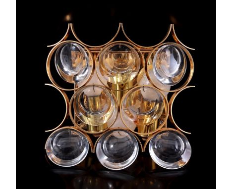 Gold-coloured aluminum 3-light Hollywood Regency wall lamp with glassware, design Ernst Palme for Palwa, Germany 1960s, 21x21