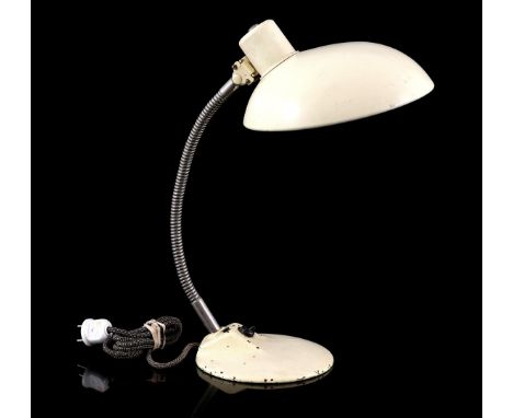 Adjustable cream-coloured lacquered desk lamp manufactured by Vas Femipari Szarvasi, Hungary 1950s, approx. 44 cm high
