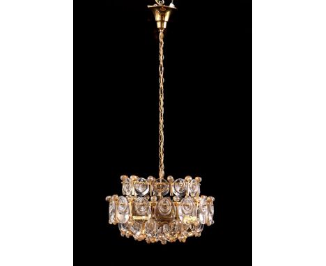 Gold-coloured aluminum 3-light Hollywood Regency hanging lamp with glassware, design Ernst Palme for Palwa, Germany, 1960s, 3