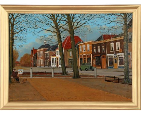 Jan van der Meer (1942-)'s Gravenzande, 't Breje Durp, Langestraat seen from church lane around 1955, from the right you see 