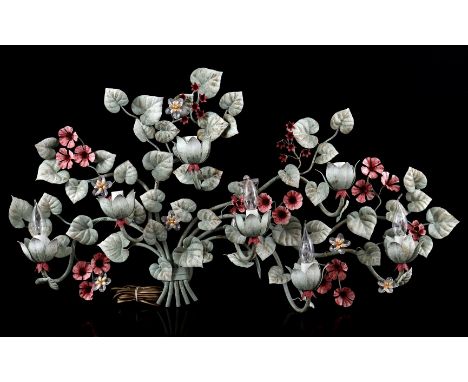 Metal polychrome colored 7-light flower wall lamp, 53 cm high, 104 cm wide