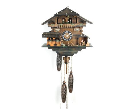 Cuckoo clock with playing mechanism Der fröhliche wanderer Edelweiss, 40 cm high, 42 cm wide