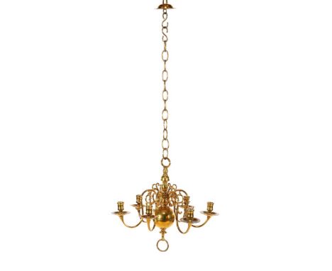Brass 6-light candle spherical crown, 100 cm high, 46 cm diameter