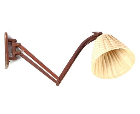 Teak adjustable wall lamp with upholstered shade, Northwestern Europe, mid 20th century