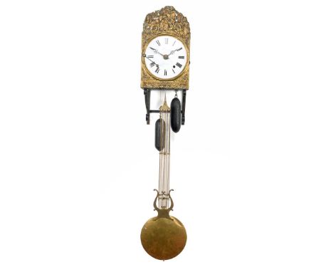 French Comtoise clock depicting a winegrower with company, with harp pendulum