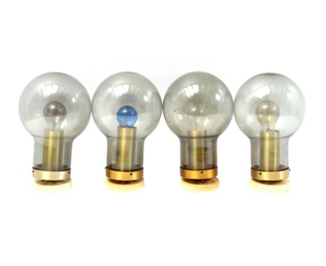4 smoked glass ceiling lamps, manufactured by Raak Amsterdam, model B-1260.00 aka 'Gloeilamp/Maxi-Bol', 32 cm high