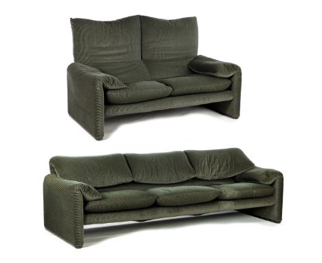 Vico Magistretti (1920-2006)2 green and black striped 3- and 2-seater sofas with folding backrest, design Vico Magistretti fo