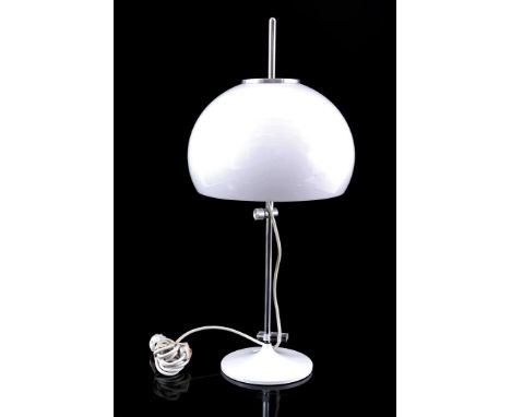 Chromed and white lacquered metal table lamp with height-adjustable white shade, Gepo Amsterdam, model Mushroom, Netherlands 