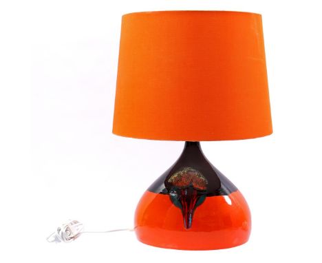 Bjorn Wiinblad (1918-2006)Ceramic table lamp with orange upholstered shade, design Bjorn Wiinblad for Rosenthal, 1960s, 53 cm