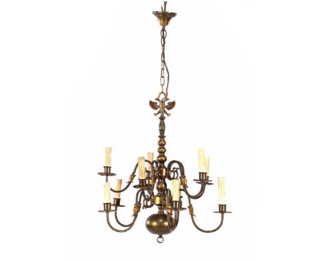 Copper 10-light double chandelier, 98 cm high, 57 cm diameter
