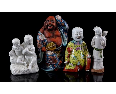 Earthenware and porcelainHappy Buddha, 21 cm high, earthenware glazed statue of a Chinese lady with child, Blanc de Chine por