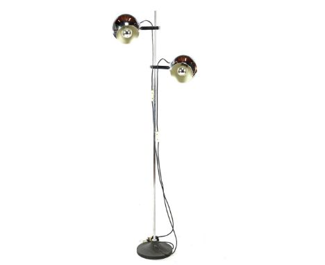 Chromed metal 2-light bulb lamp, Netherlands 1960s, 151 cm high