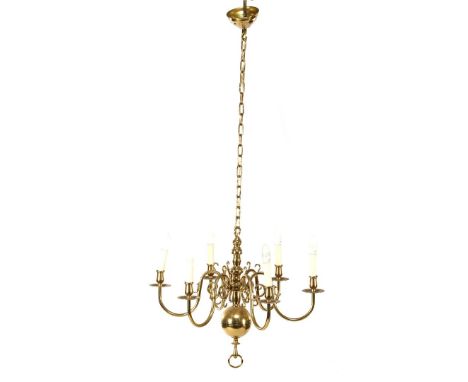 Brass 6-light globe chandelier, 142 cm high, 68 cm diameter