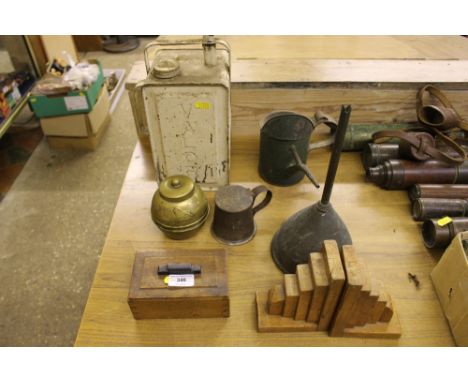 A pair of Art Deco wooden book ends; similar trinket box; various metalware to include a British Empire Exhibition tea caddy;