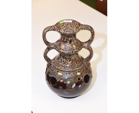 A West German twin ring handled stoneware lamp base