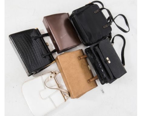 A group of six vintage handbags including faux crocodile