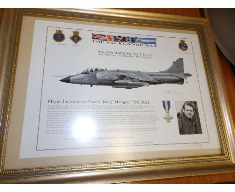 A Falklands War Limited Edition colour print signed by DSC Harrier pilot David 'Mog' Morgan.