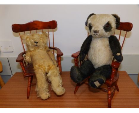 An old Merrythought jointed limb panda and a teddy bear - a/f. (2)