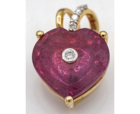 A signed Limited Edition 9ct gold ruby diamond Glenn Lehrer Torus heart necklace pendant. The pendant formed of a madagascan 