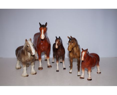 Five Ceramic Horses - Tallest 29cm h 