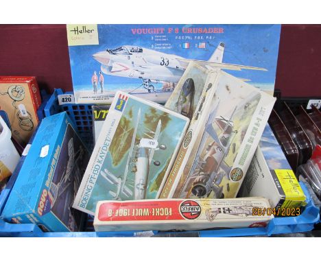 Nine Plastic Model Aircraft Kits, by Airfix, Novo, Heller, Revell, to include 1:72 Scale, Vought F8 Crusader, Henschel HS 123