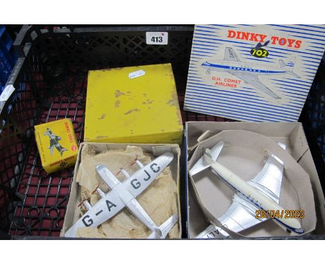 Three Boxed Dinky Toys Diecast Model Aircraft, comprising of #704/70A Avro "York" Air Liner, #702 D.H. Comet Airliner, #734 S