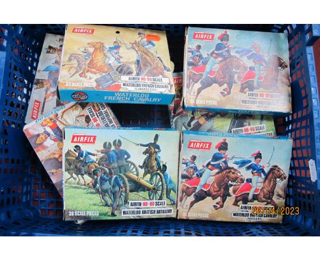 Seven 'Airfix "HO"/"OO" Scale Plastic Model Military Figure Sets, all Waterloo, including #543 British Cavalry (Hussars), #45