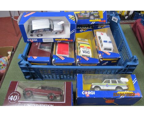 Eight Boxed Corgi Diecast Model Range Rover's including 'Stimorol Chewing Gum', VSD Paris Match, British Trans Americas Exped