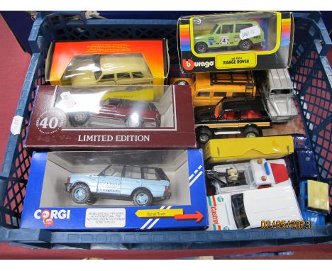 A Collection of Diecast Model Range Rovers and Land Rovers, by Corgi, Dinky, Burago and other; together with a boxed Dinky To