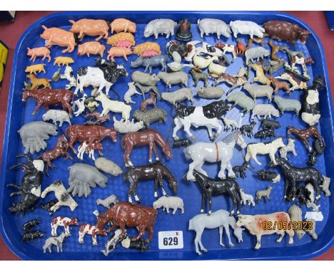 Approximately One Hundred Lead, White Metal Plastic Model Farm Animals, Britains noted including cows, pigs, horses, sheep, d