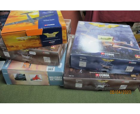 Five Corgi 'The Aviation Archive' Diecast Model Aircraft, to include 1:144 #47301 Avro Lancaster, #47501 Lockhheed Constellat