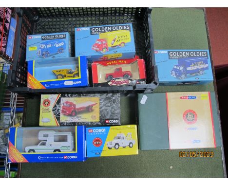 Nine Boxed Corgi Diecast Model Vehicles, to include #57202 Mazda Camper Van, #CC13302 Austin Four wheel platform Lorry, #6480
