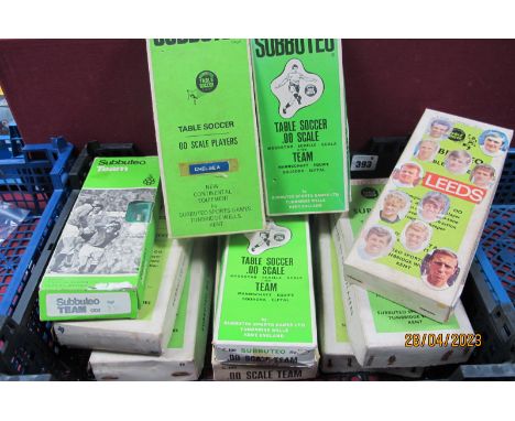 Subbuteo - Ten Vintage Boxed Teams, to include Norwich, Spain, #11 QPR, Leeds United, #25 Celtic, hand painted players and gl