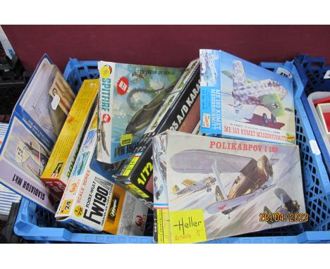 Eight Plastic Model Aircraft Kits, by Heller, The Lindberg Line, Airfix, Revell, Hasegawa, including 1:72 scale Polikarpov I-